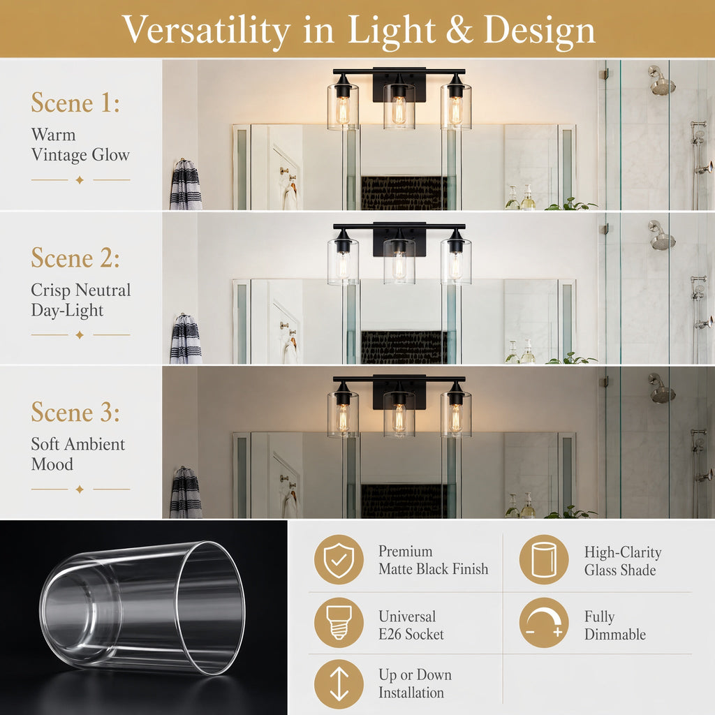 3-Light Matte Bathroom Vanity Wall Light