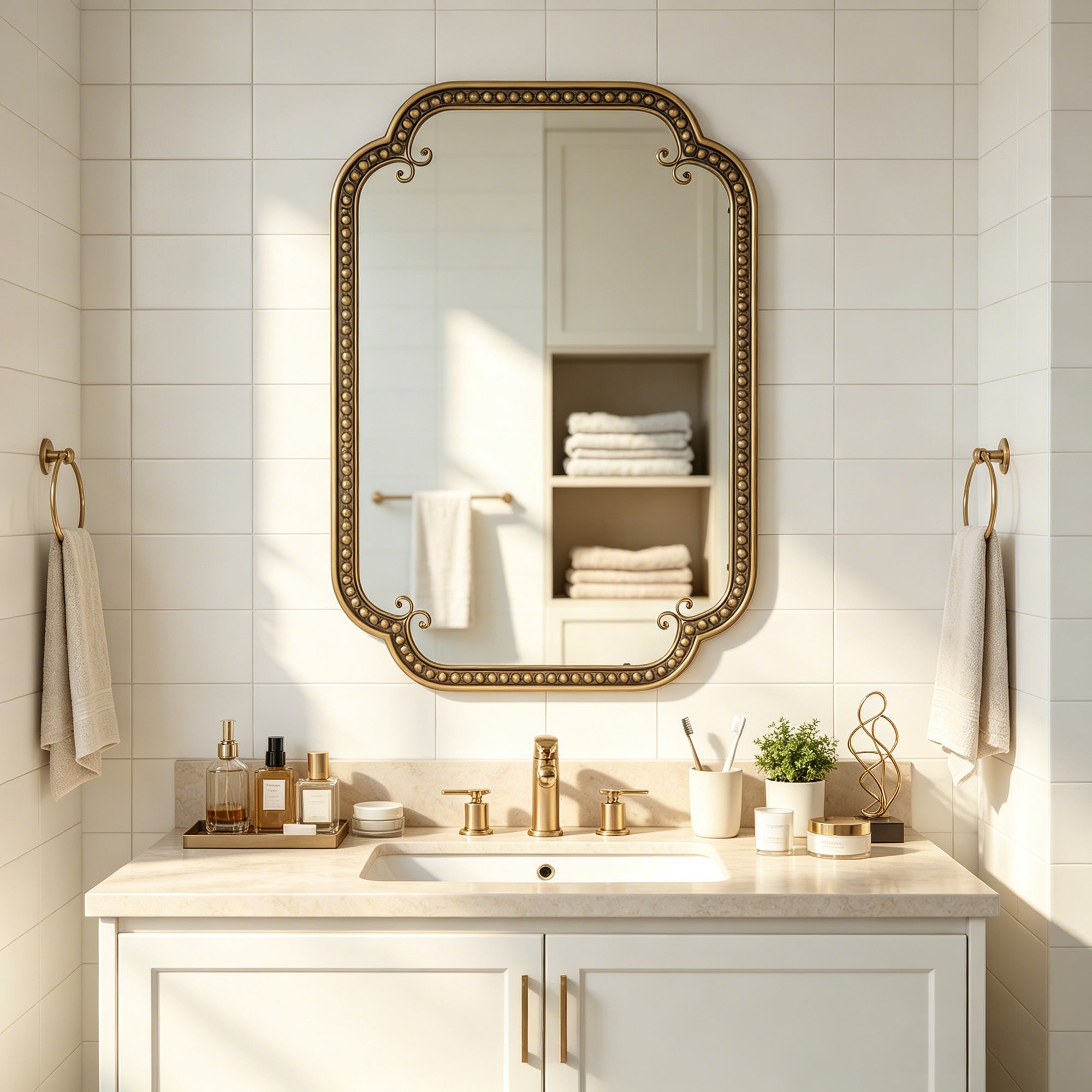 Gold Irregular Beaded Metal Framed Wall Mirror