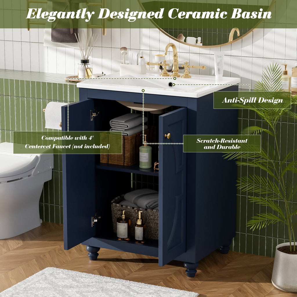 24" Modern Bathroom Vanity With Ornate Elliptical Motif Design