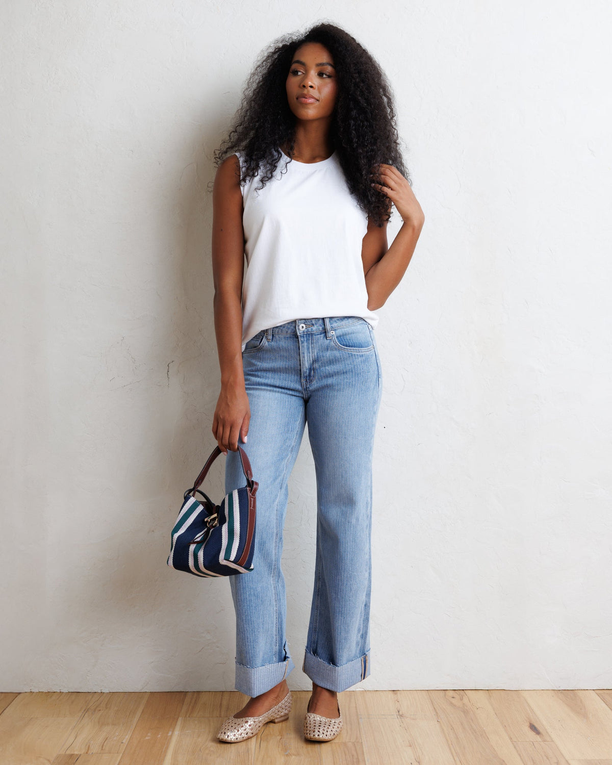 Mid-Rise Wide Stripe Jeans