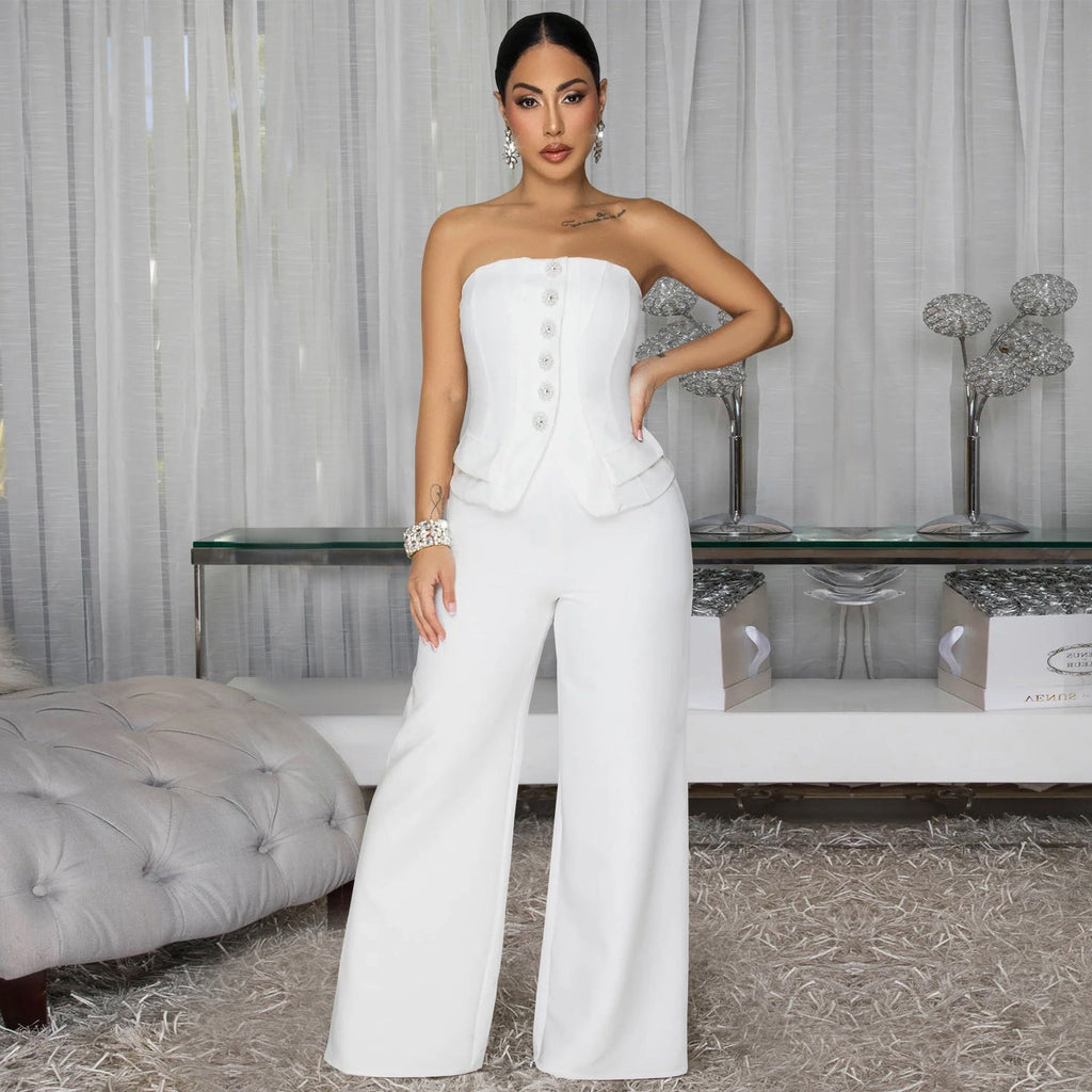 C7628 Cross-Border Aliexpress Amazon European And American Fashion Women's Sexy Tube Top Backless Casual Wide-Leg Jumpsuit