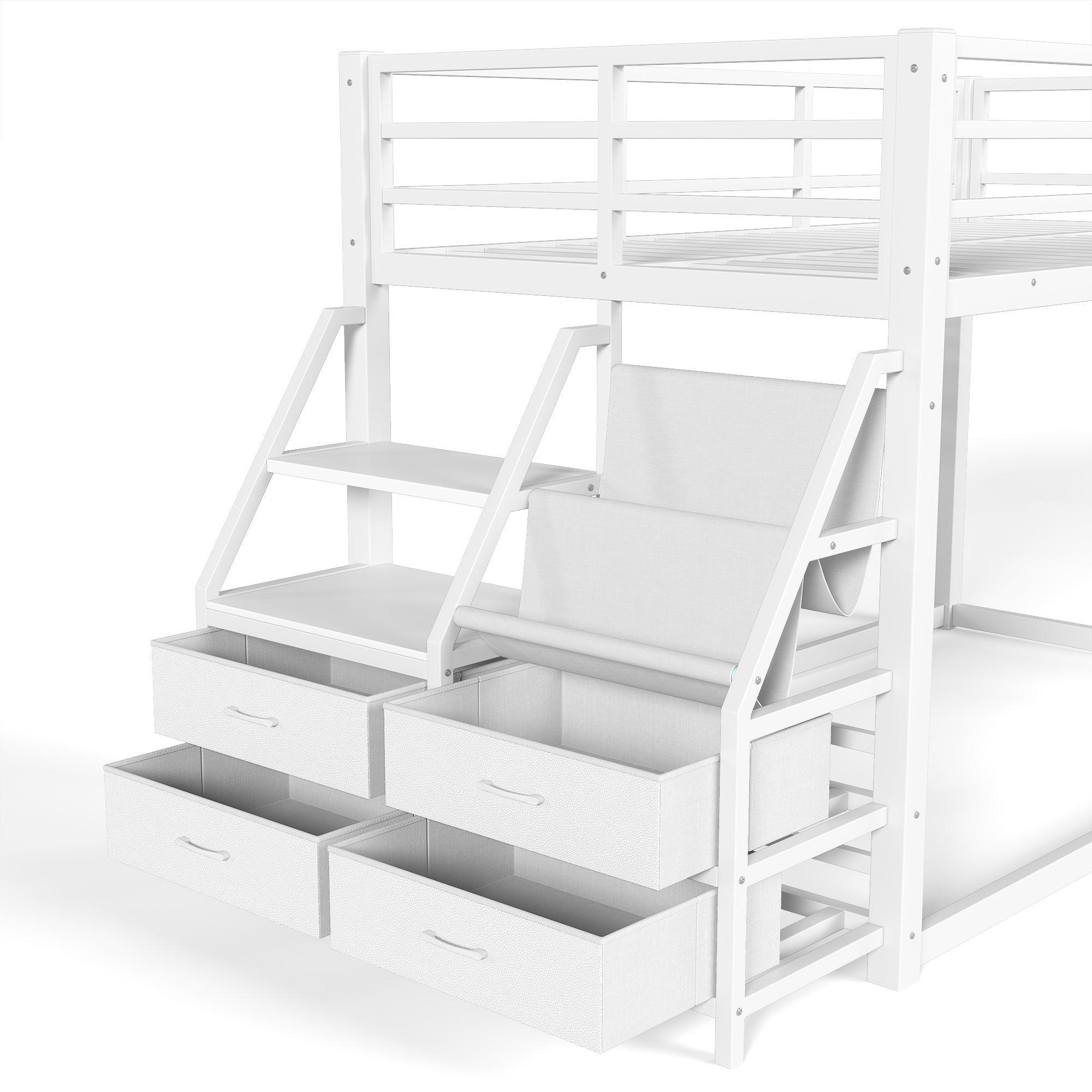 Twin Over Twin Bunk Bed with Storage Shelves and LED Lights