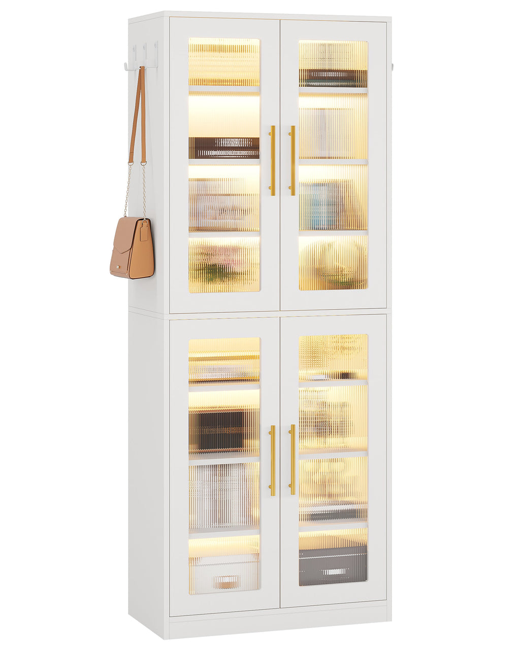 67" Tall White Bookcase with Doors and LED Light
