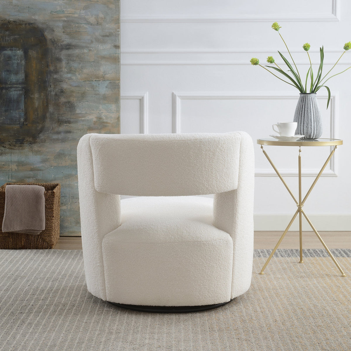 Swivel Barrel Chair with Soft Teddy Fabric
