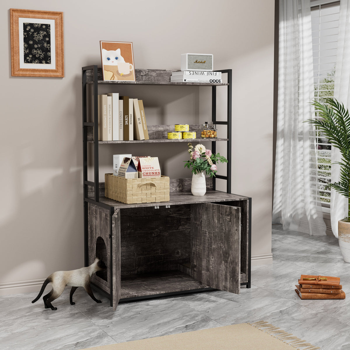 Large Cat Litter Box Enclosure With Shelf Storage
