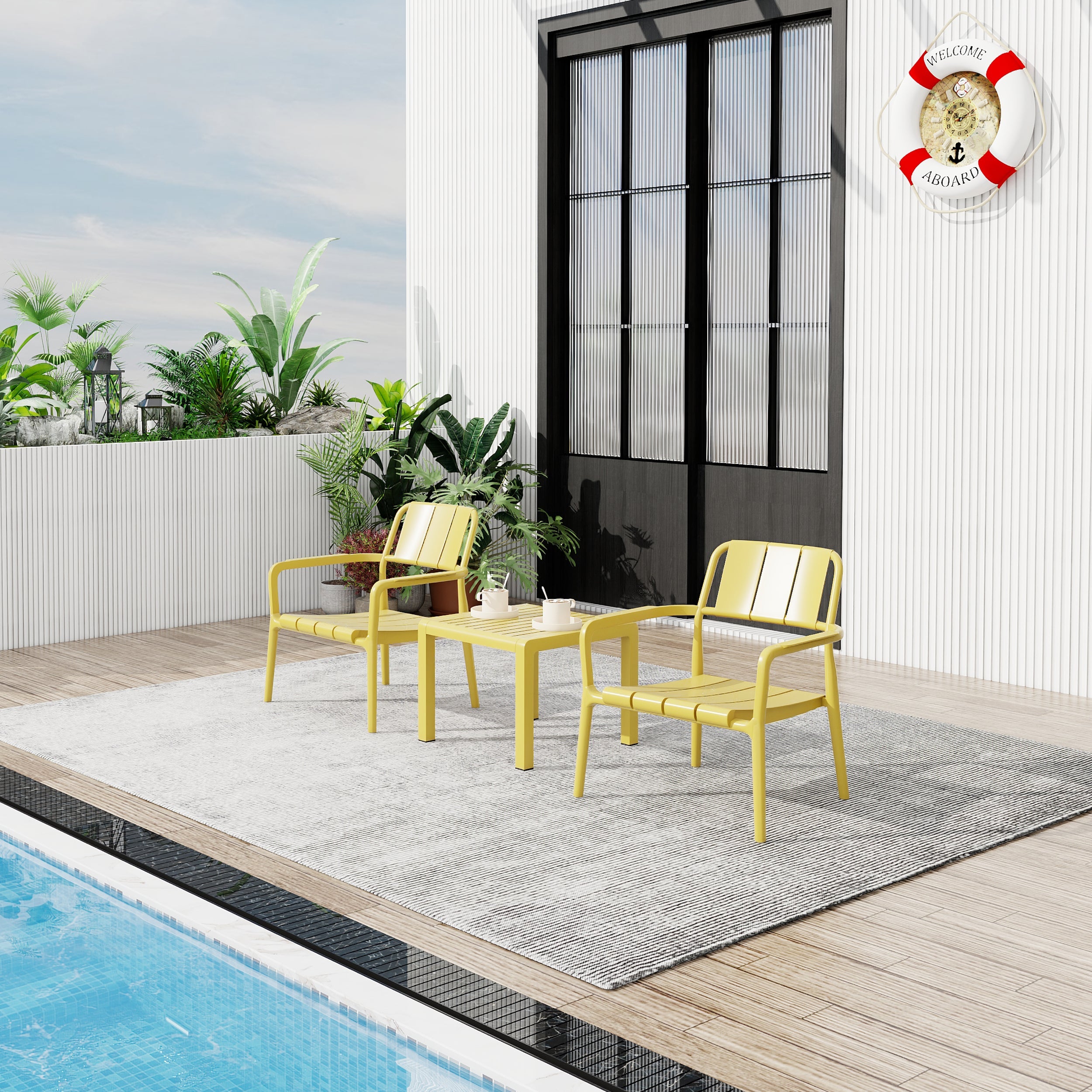 Summer 2-Piece PP Single-Seater Chairs + Coffee Table Set