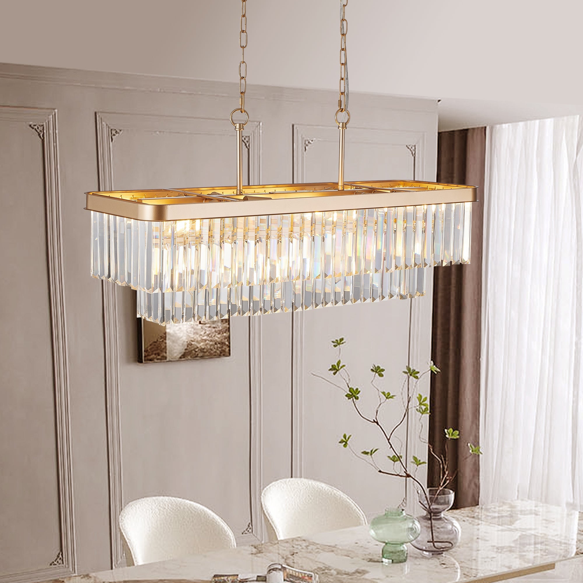 Rectangular Crystal Chandelier Adjustable