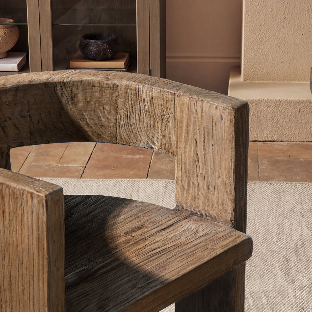 Soren Solid Reclaimed Elm Sculptural Accent Curved Dining Chair