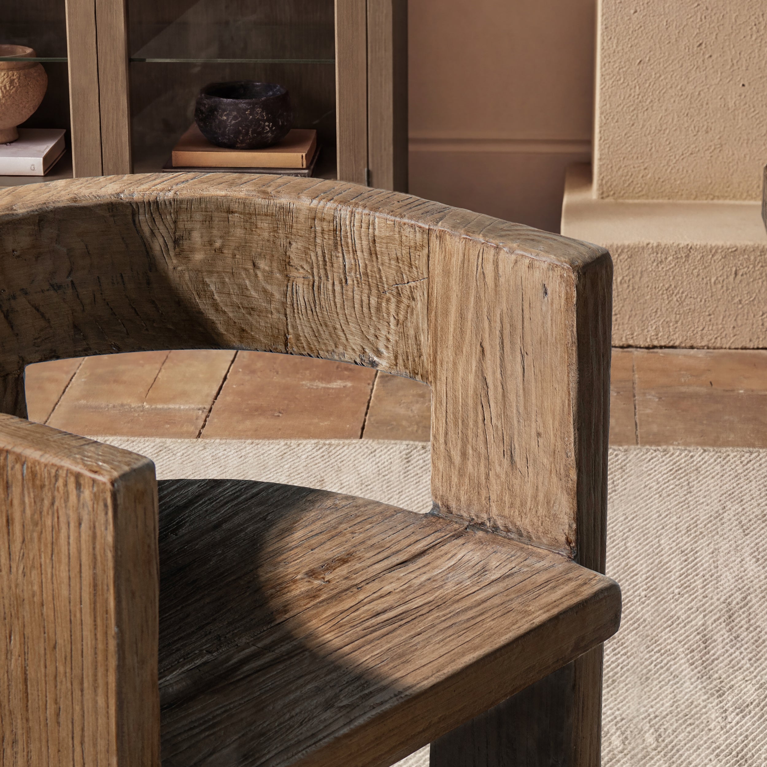 Soren Solid Reclaimed Elm Sculptural Accent Curved Dining Chair