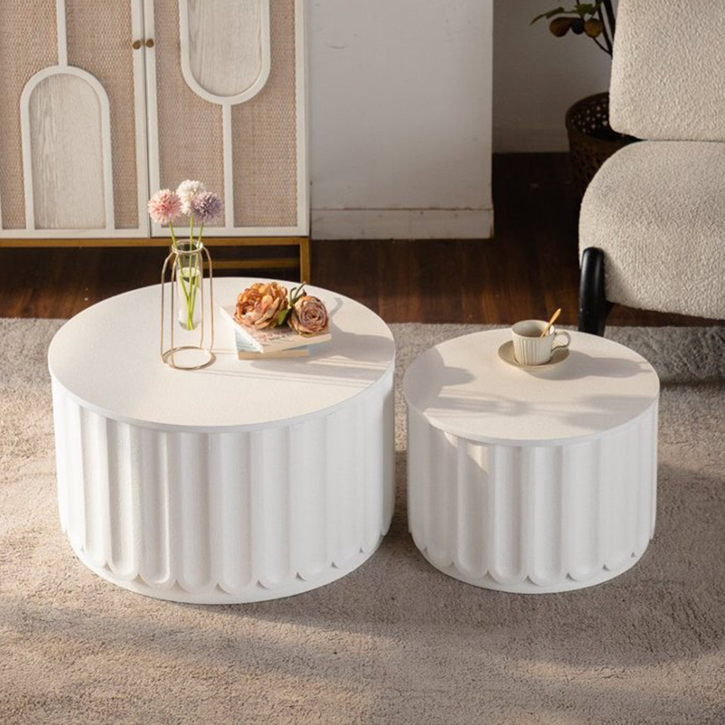 White Round Storage Table Set