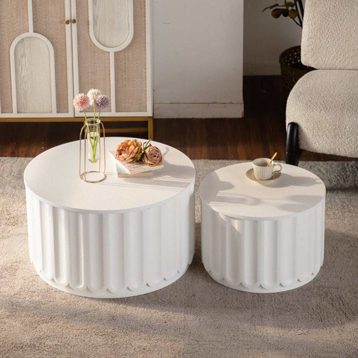 White Round Storage Table Set