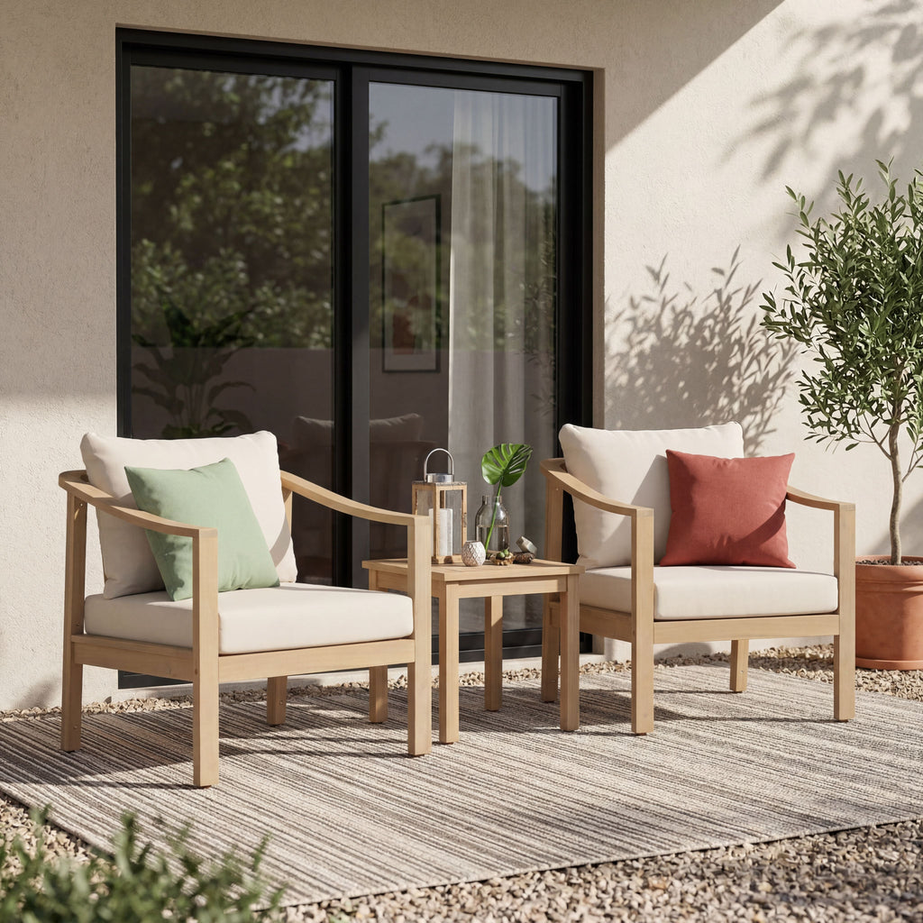 Acacia Wood Patio Furniture Club Chair Set (2)