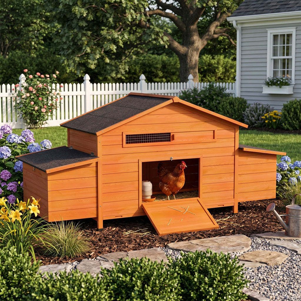 Large Wooden Chicken Coop with 2 Nesting Boxes