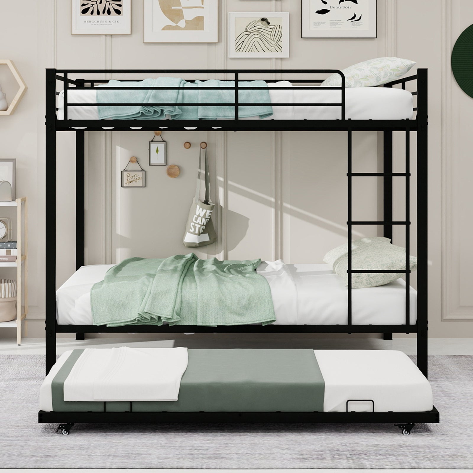 Durable Square Tube Iron Bunk Bed Featuring Safety Rails
