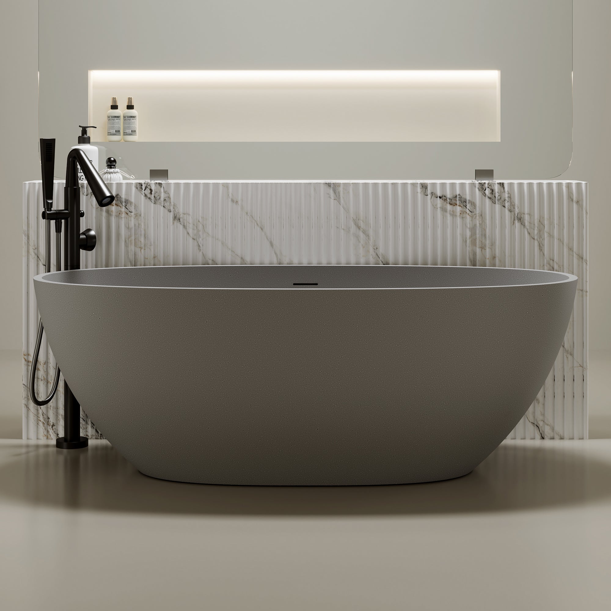 67'' Freestanding Bathtub Resin Stone Soaking Bathtub
