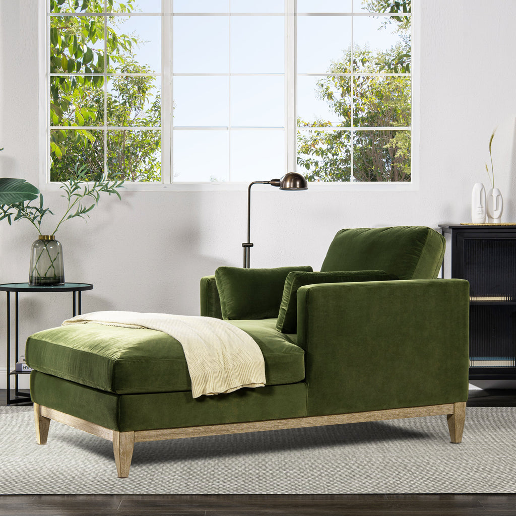 Knox 65" Modern Farmhouse Chaise Lounge Chair, Olive