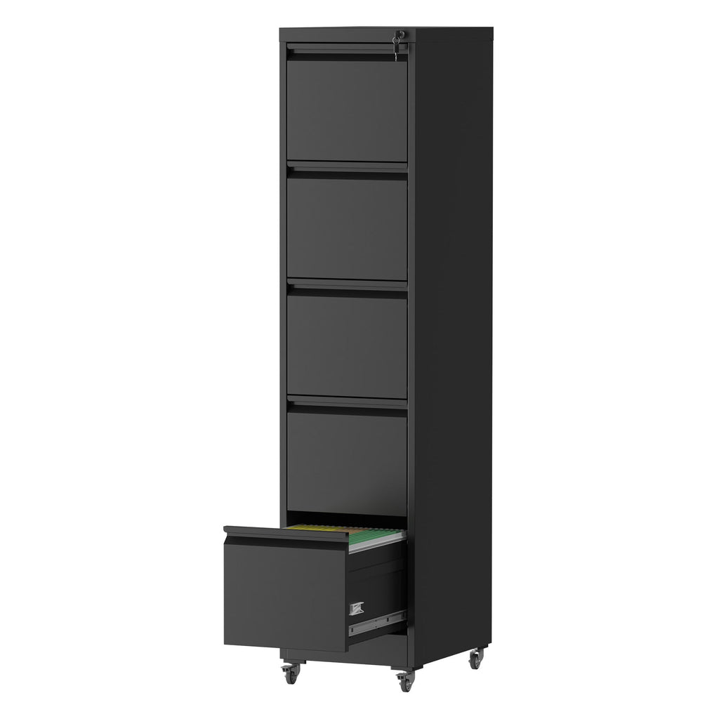 5 Drawer Metal Vertical File Cabinet with Lock on Wheels