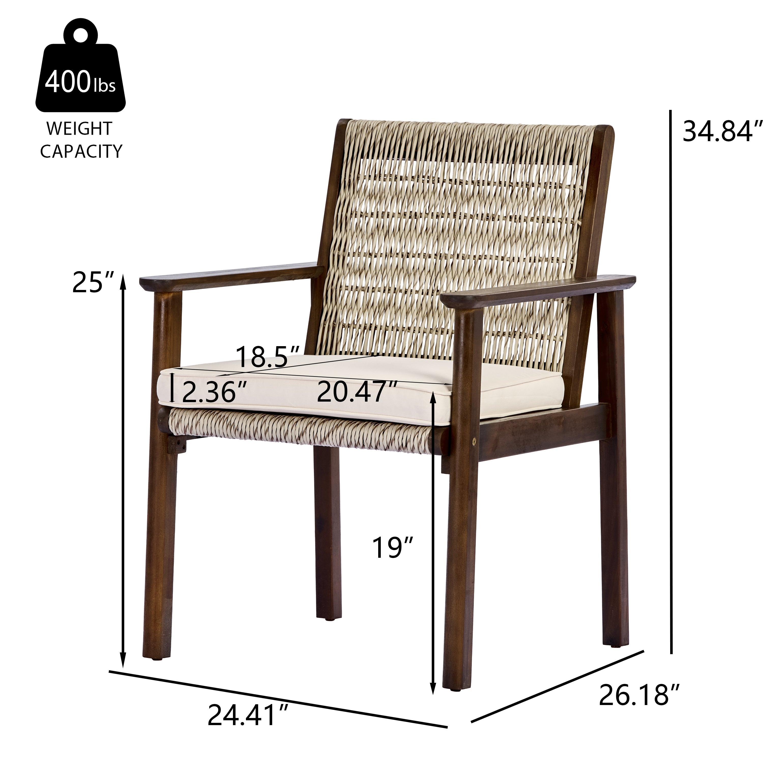 Outdoor Dining Chairs Set of 2 - Acacia Wood & Wicker Rattan