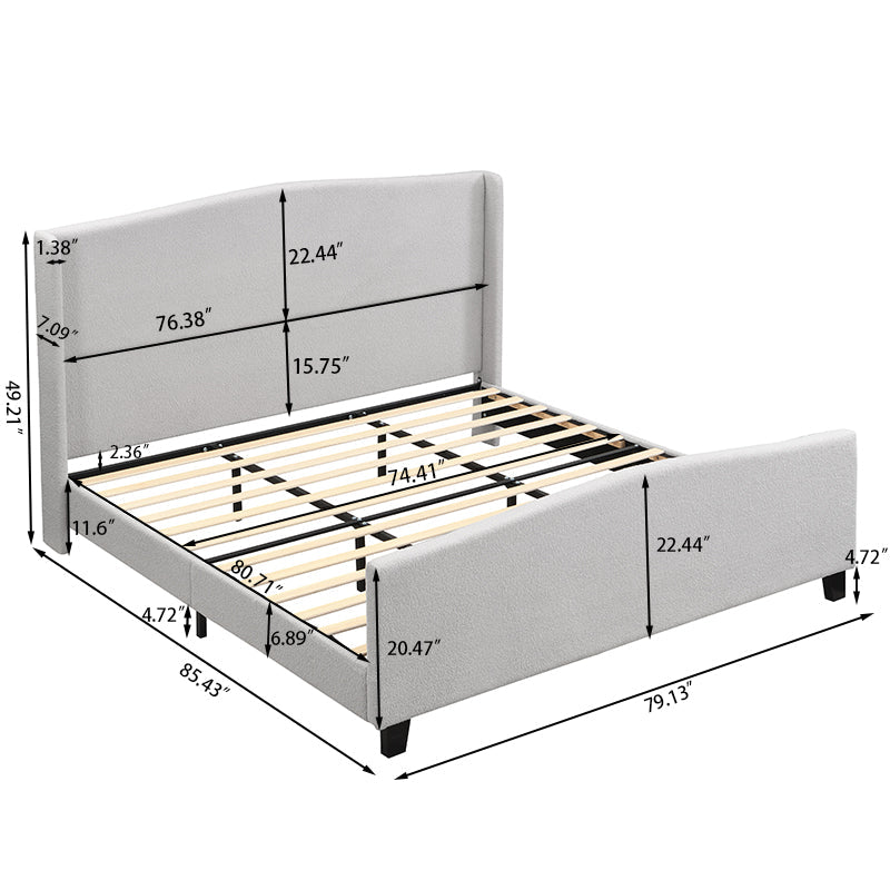 King Size Bed Frame with High Back Upholstered Headboard