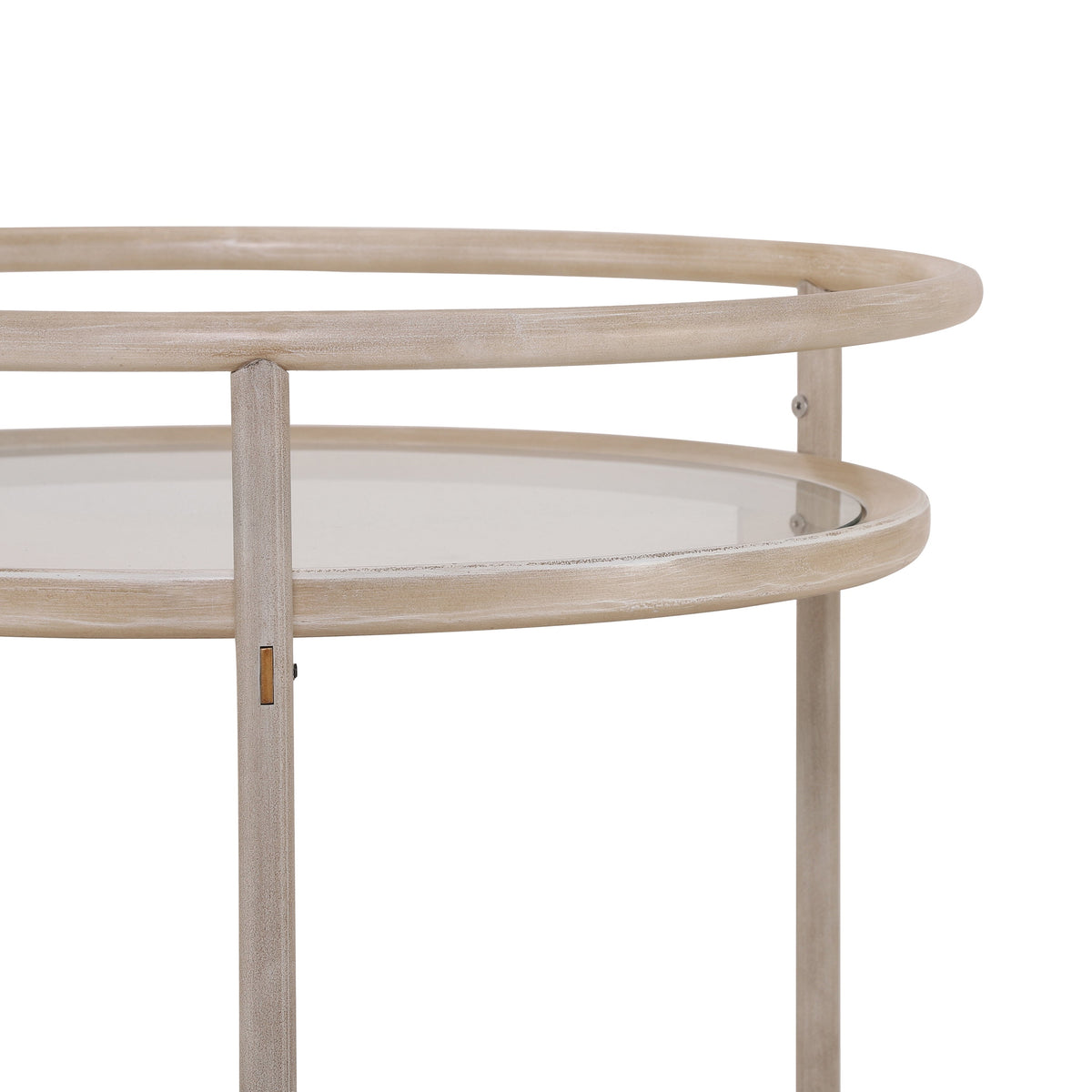 Round Bar Cart with Tempered Glass Shelves