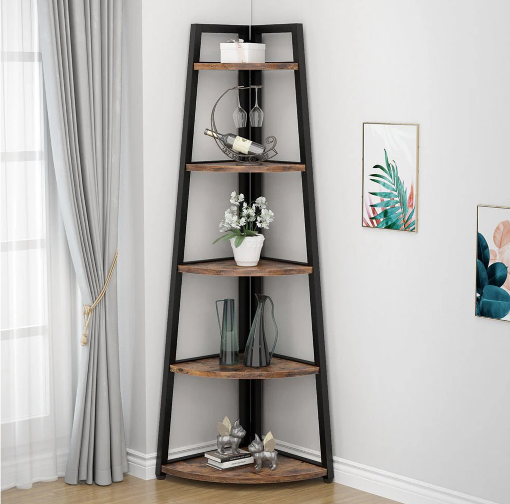 70.07" Tall Corner Shelf, 5 Tier Rustic