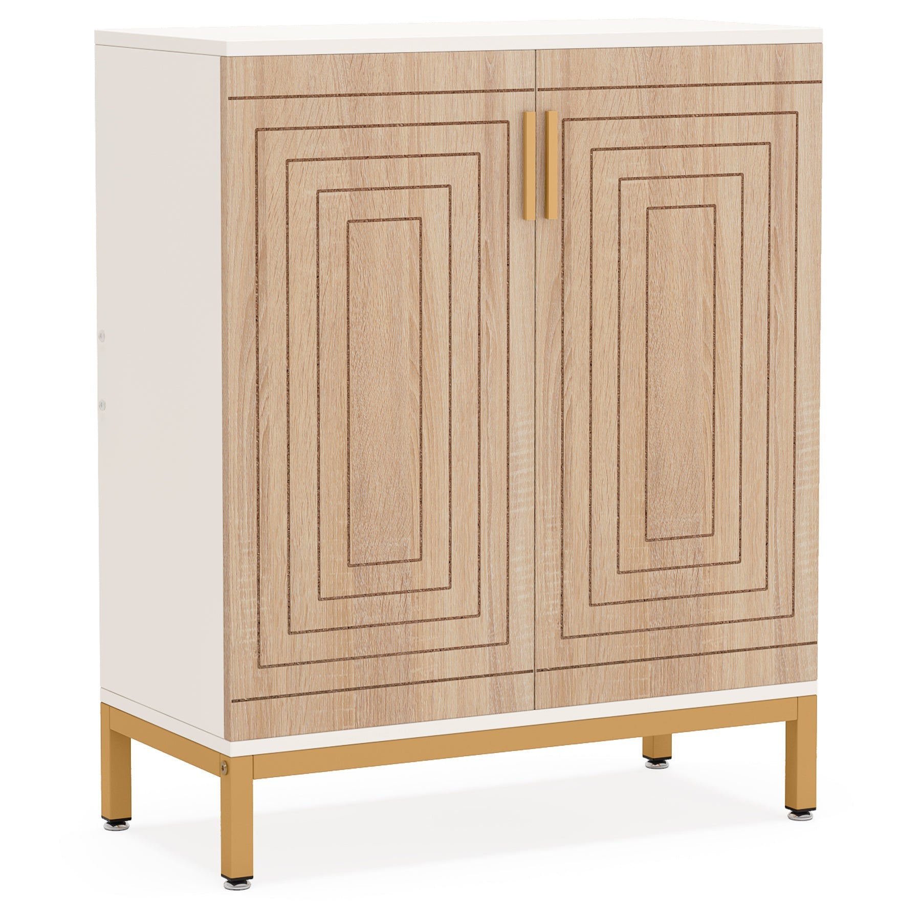 31.5" White & Natural Wood Shoe Cabinet