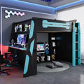 Full Size Wood Loft Bed with Desk, Multi-Storage Shelves and RGB Light, Cloud