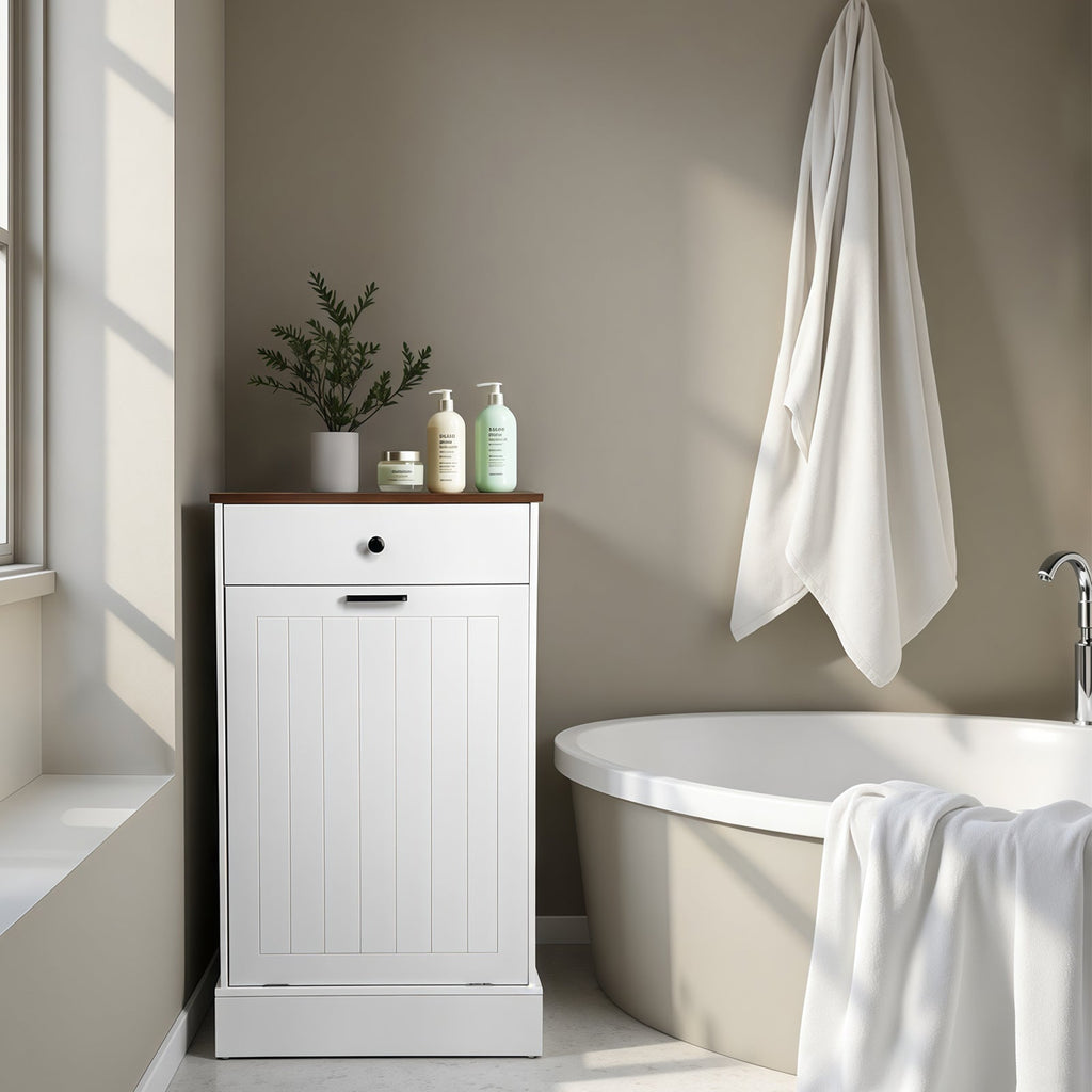 Tilt Out Trash Can Cabinet - Hidden Wooden Design