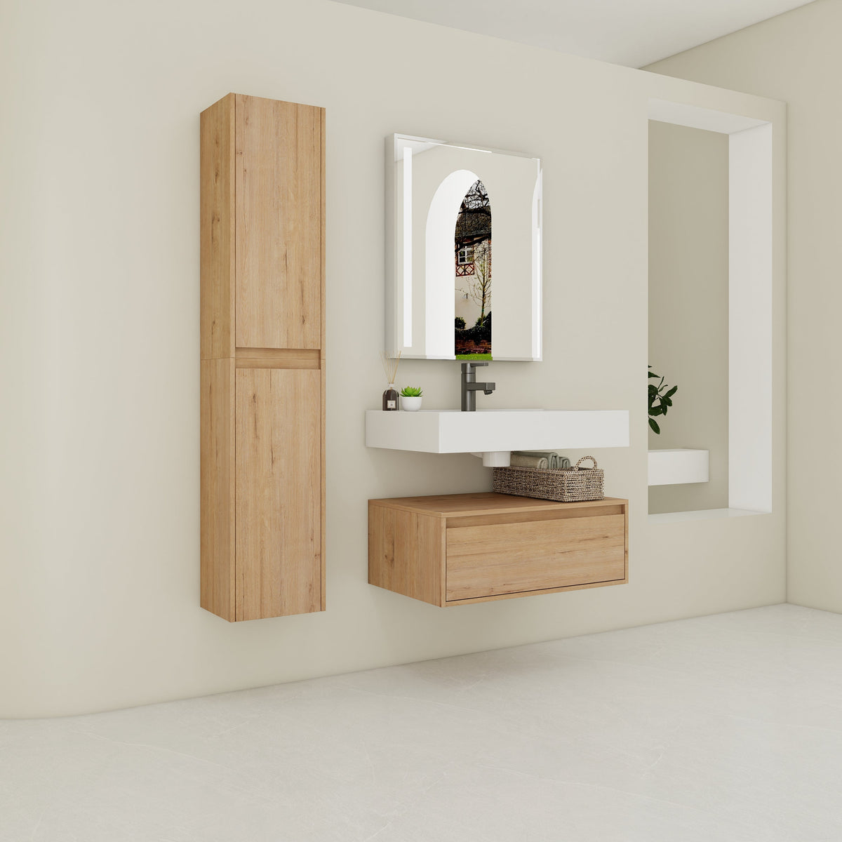 30 Inch Wall-Mounted Bathroom Vanity with Resin Sink