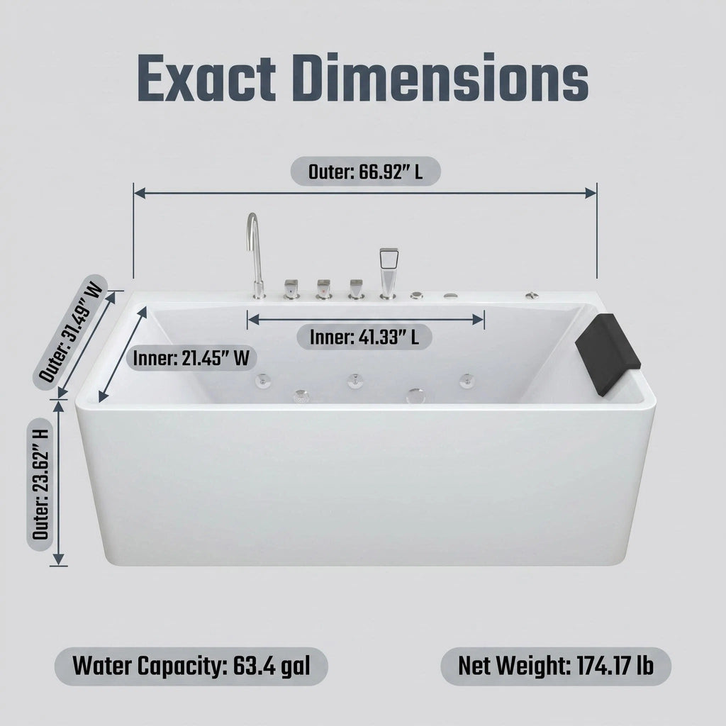 67-Inch Single-Person Luxury Whirlpool Bathtub