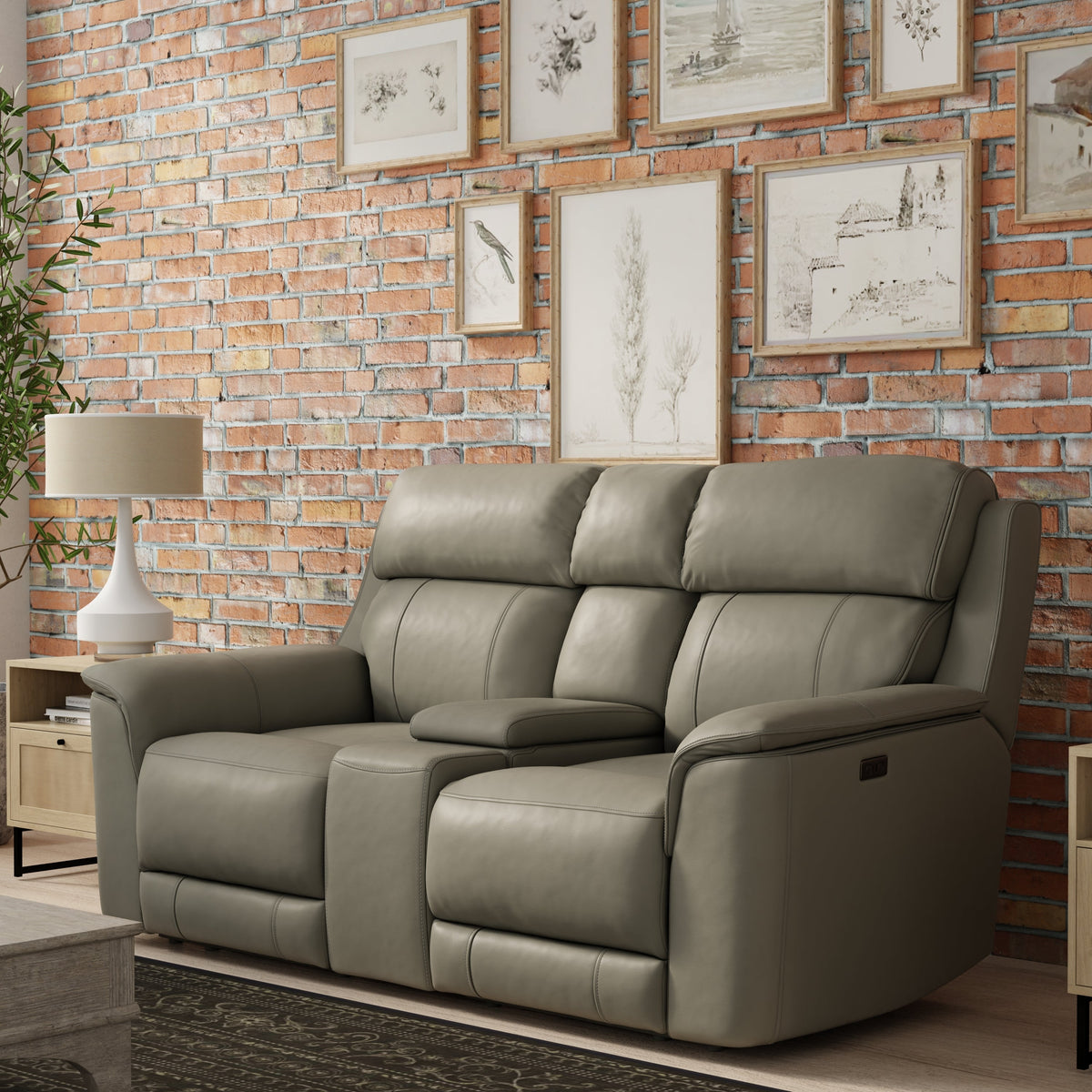 Oslo Dual Power Reclining Love Seat with Console in Mineral