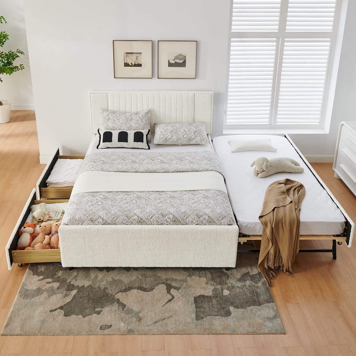 Queen Size Vertical Channel Tufted Headboard Bed