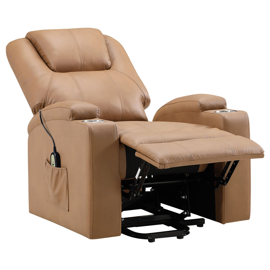 Macklin Camel Upholstered Power Lift Massage Recliner