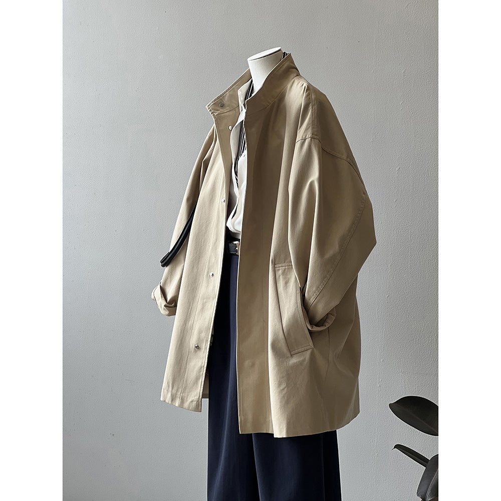 Japanese Style Workwear Style Stand Collar Trench Coat For Women