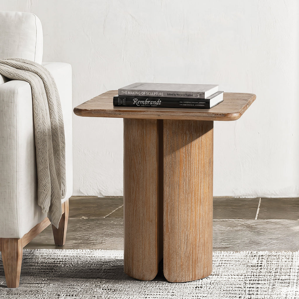 Sonoma 22" Square Pedestal Side Table - Rustic Greige