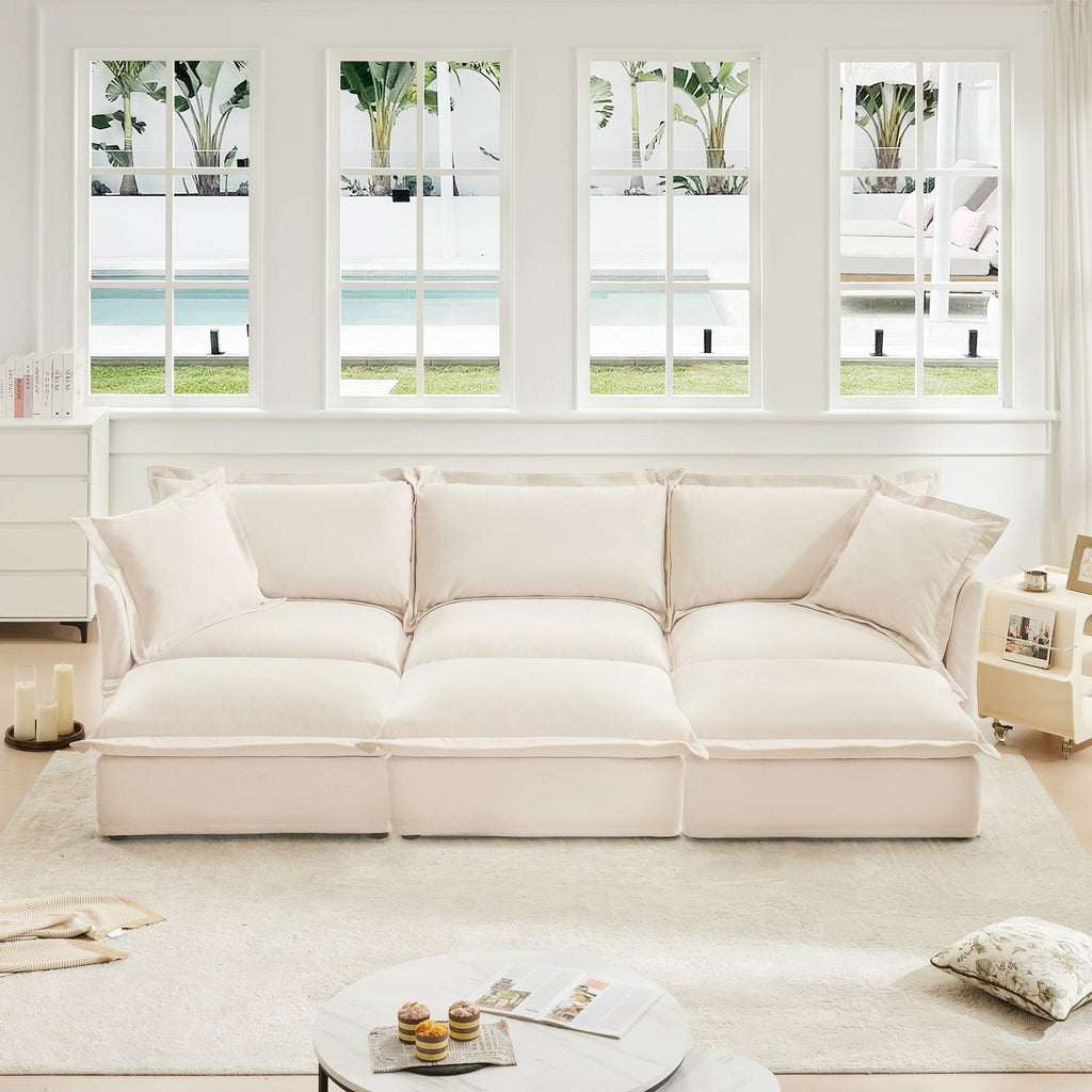 Living Room Sofa Slipcovered Sofa 3 Seater Sofa With 3 Ottomans