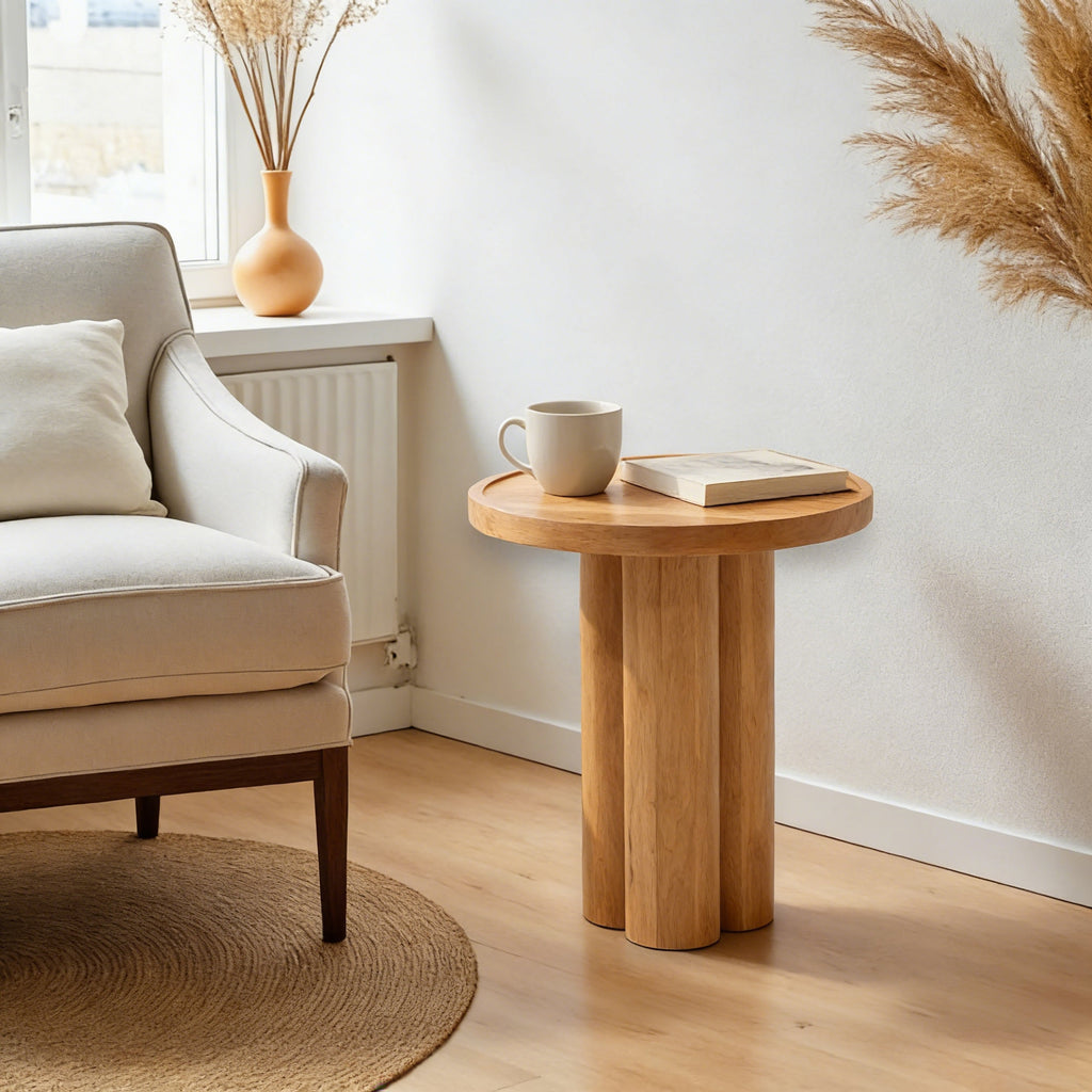 Round Solid Wood End Table