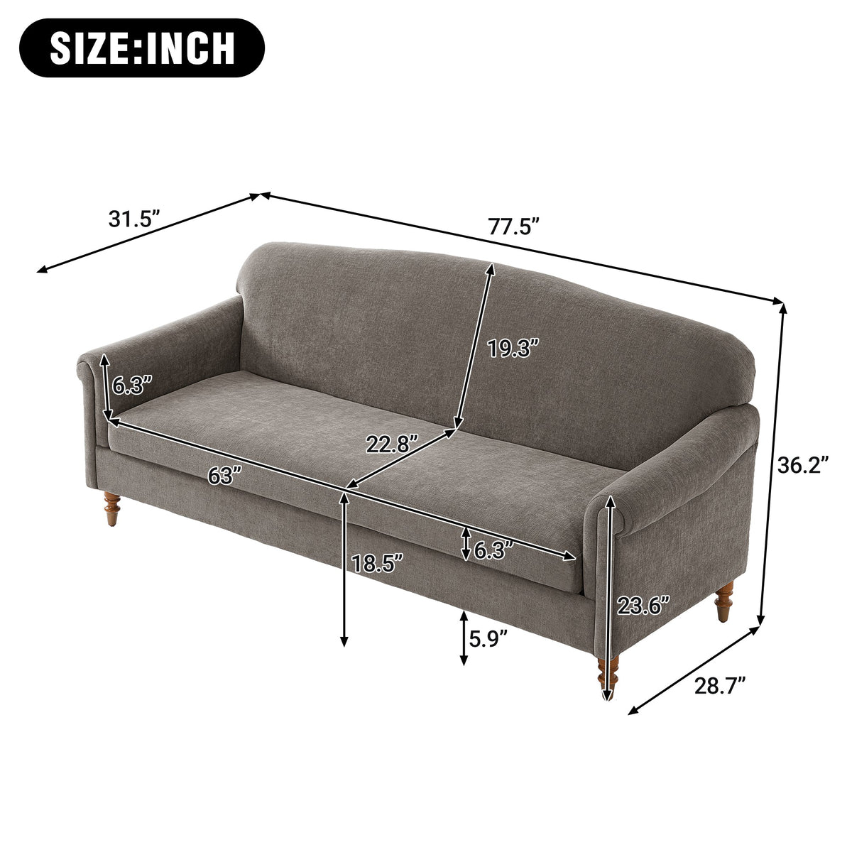 Modern Loveseat Sofa 77.5" 2-Seater Couch