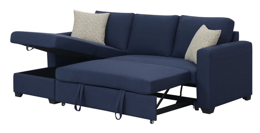 Navy Reversible Sectional with Pop-Up Sleeper and Storage Chaise