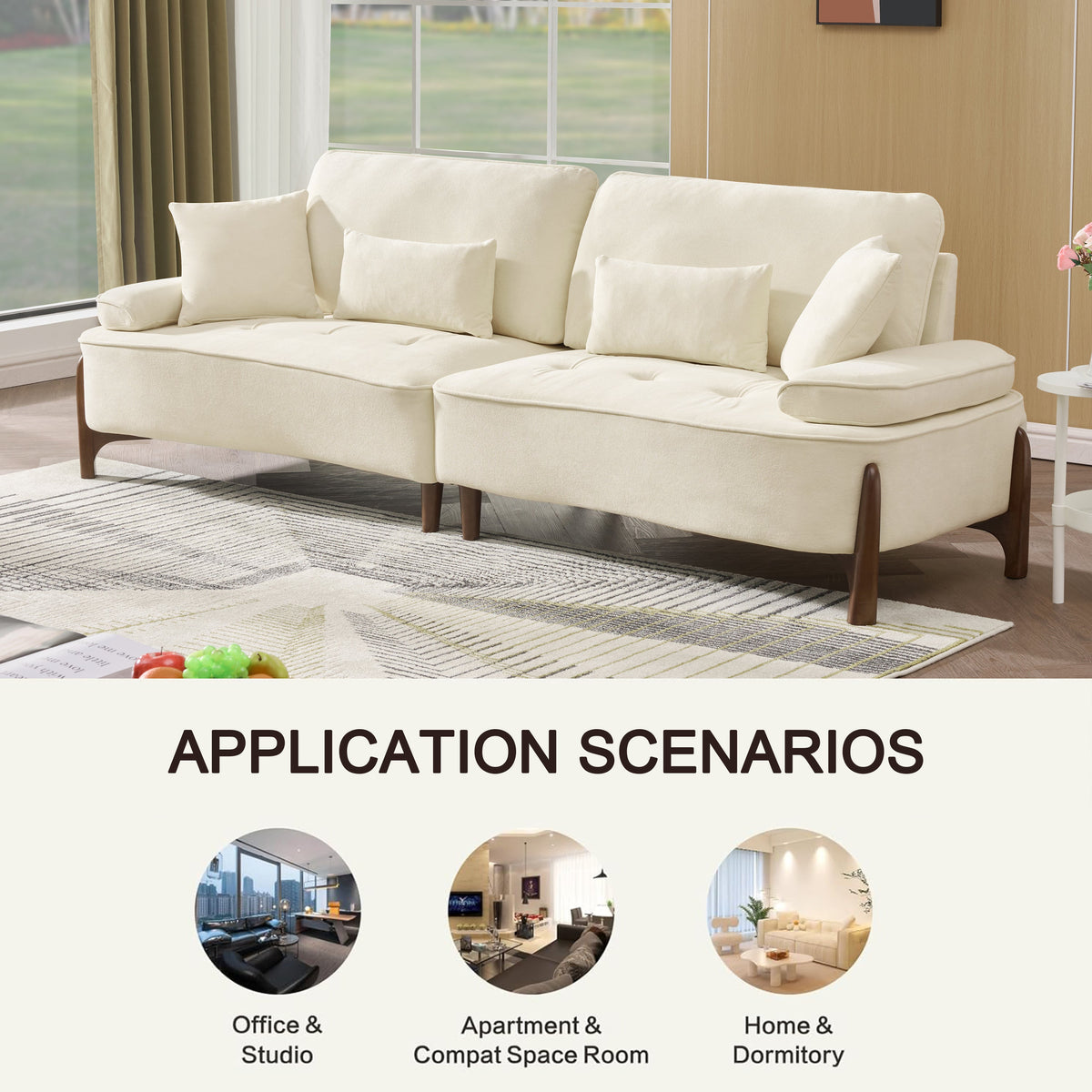 Comfortable 103 Inch Deep Seated Sofa with Pillow