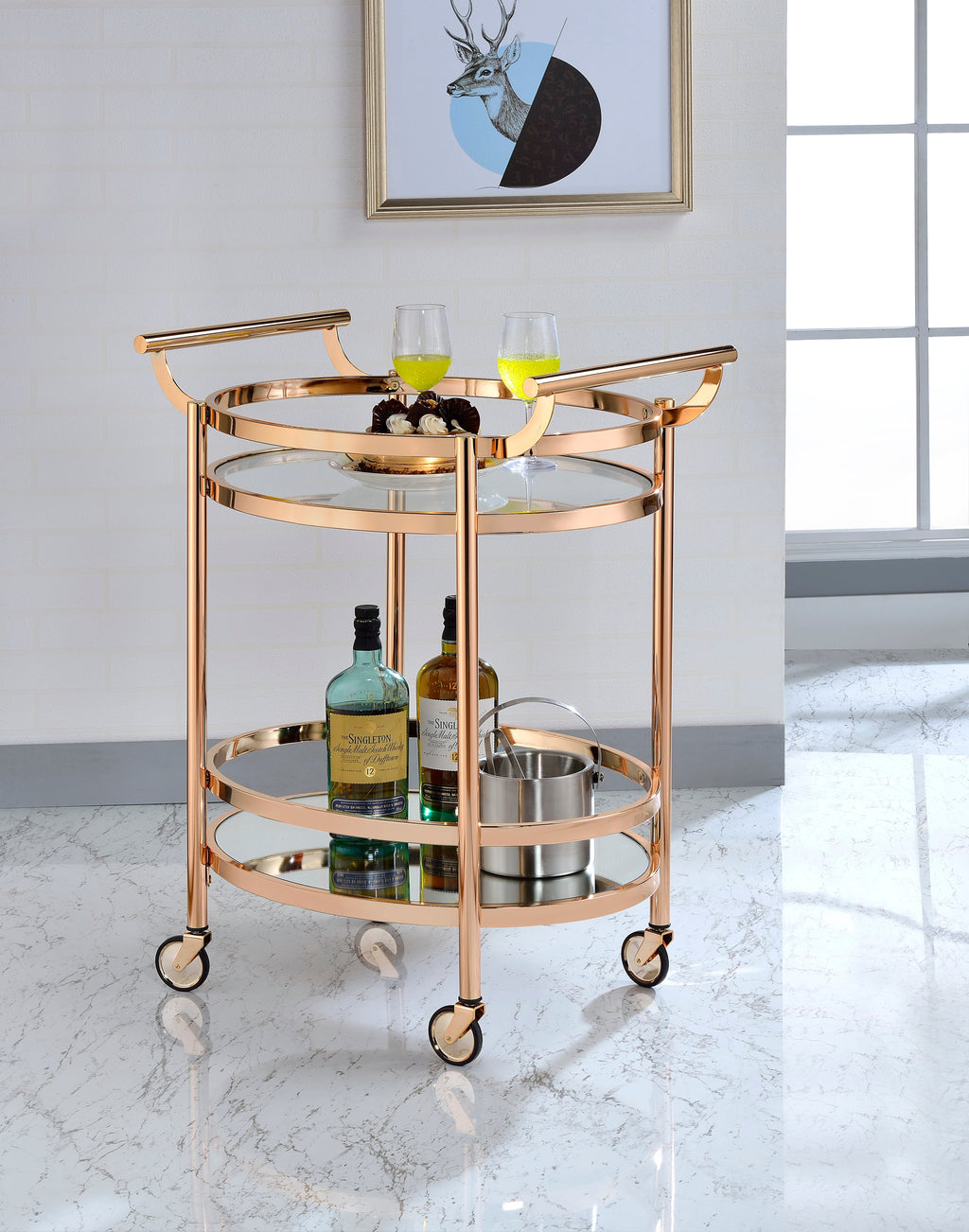 Lakelyn Clear Glass & Rose Serving Cart