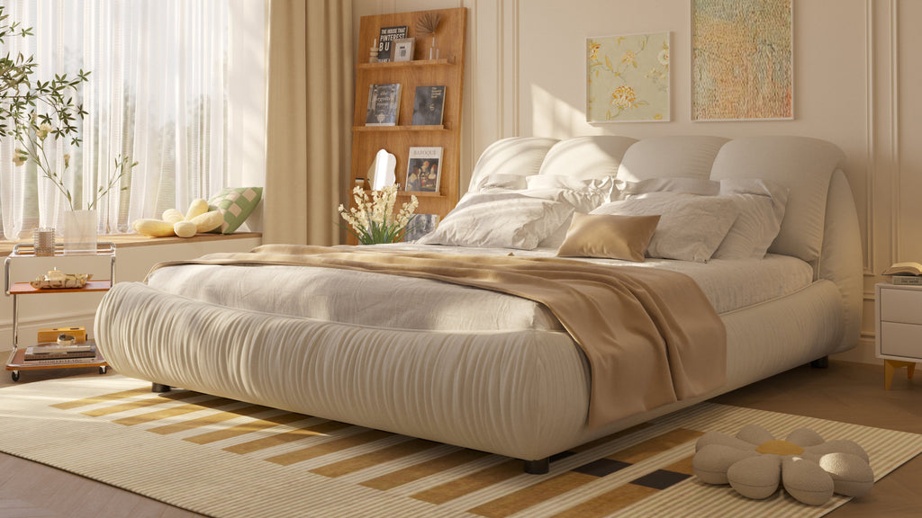 King Size Luxury Upholstered Platform Bed with Oversized Backrest