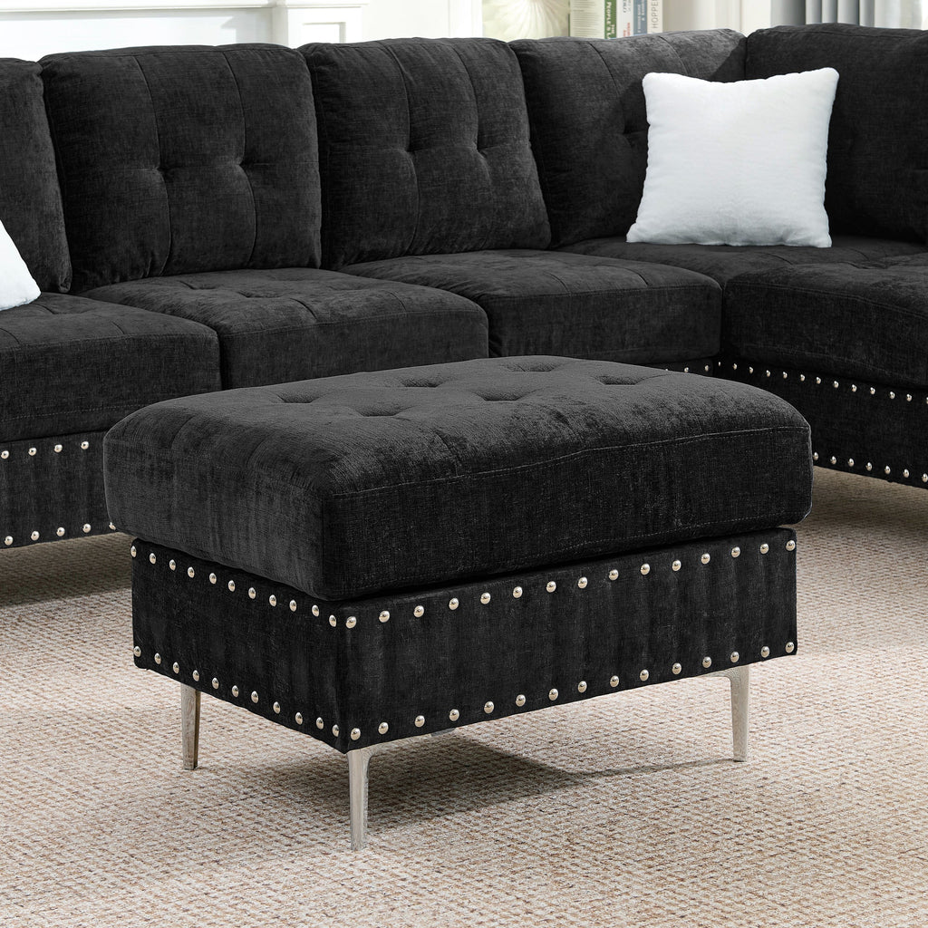 L-Shaped Chenille Sectional Sofa with Chaise and Storage Ottoman