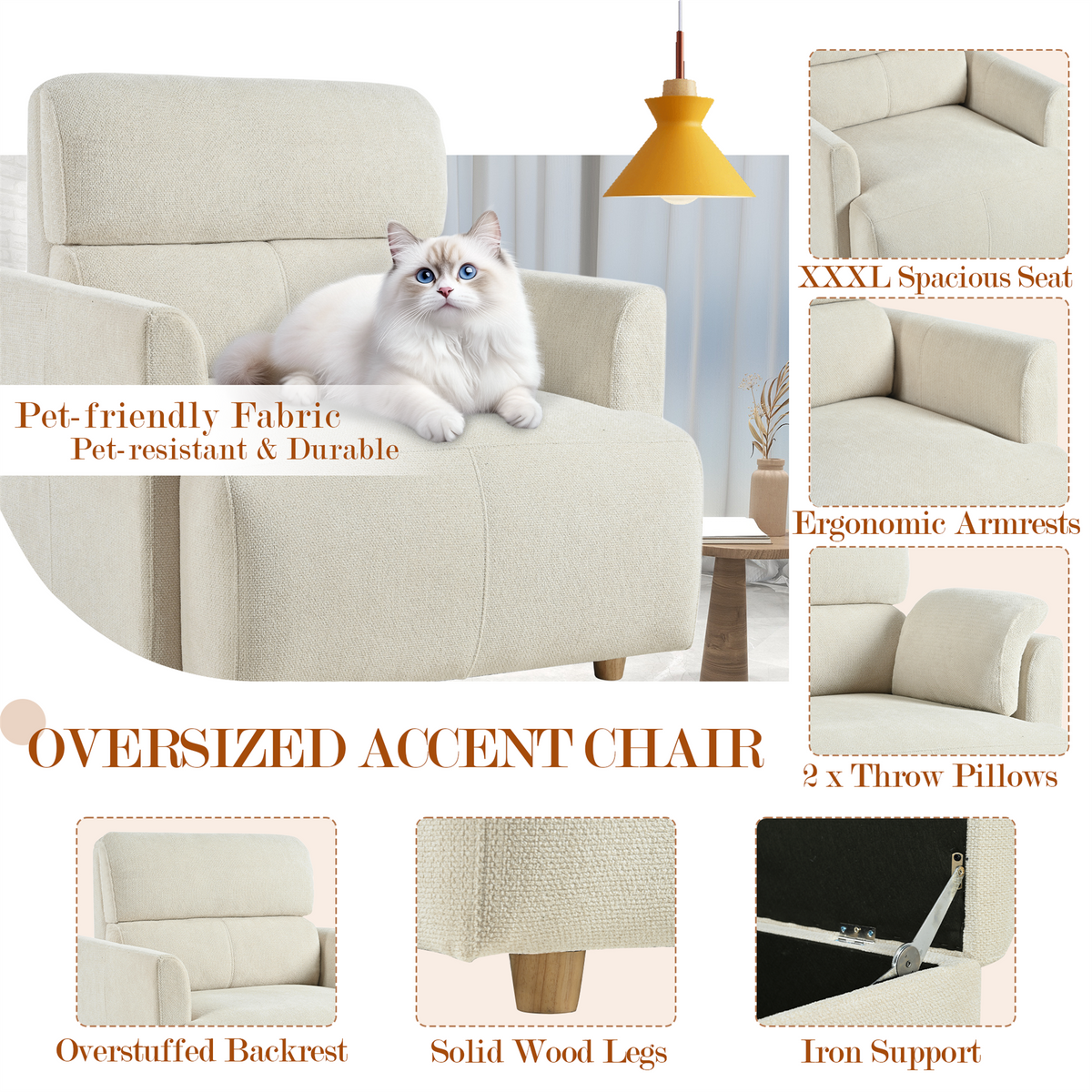 Oversized Chair with Storage Ottoman - Modern Living Room Accent