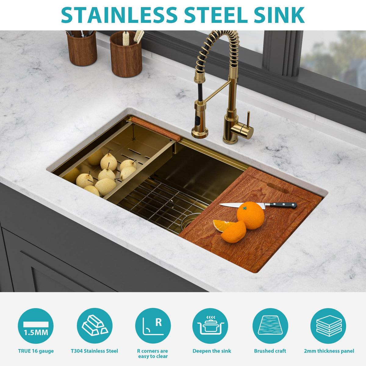 Premium Single Bowl Undermount Workstation Sink