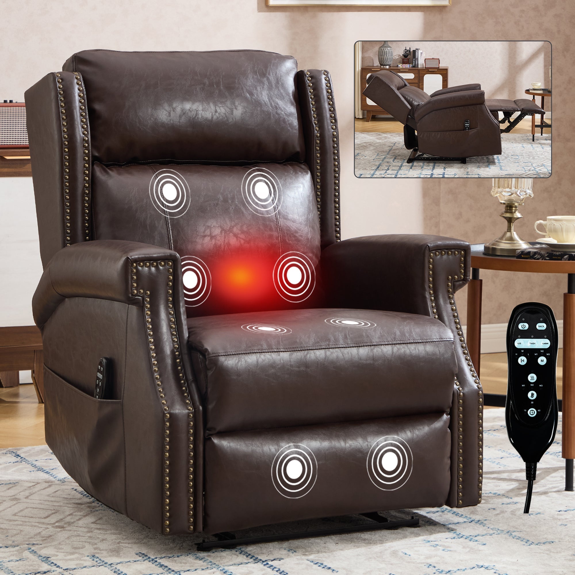 Brown Manual Recliner Chair in Faux Leather