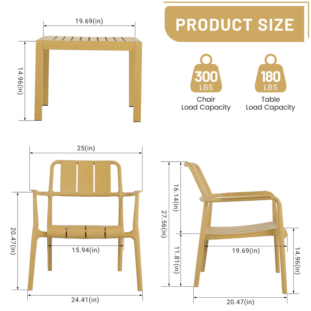 Summer 2-Piece PP Single-Seater Chairs + Coffee Table Set