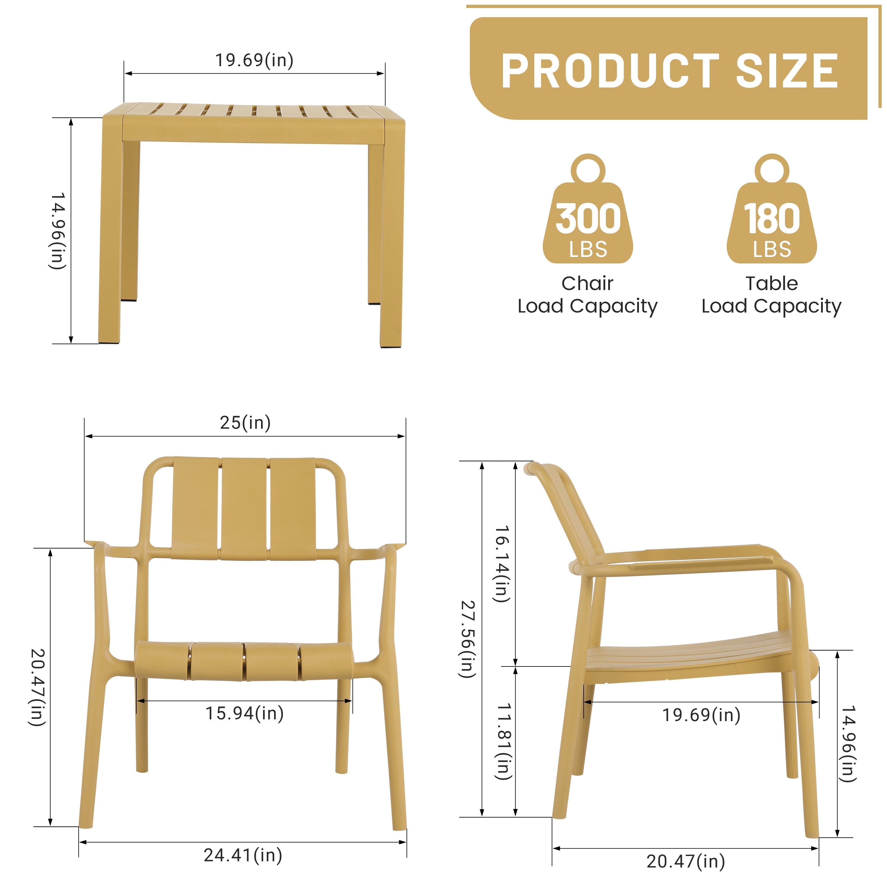 Summer 2-Piece PP Single-Seater Chairs + Coffee Table Set