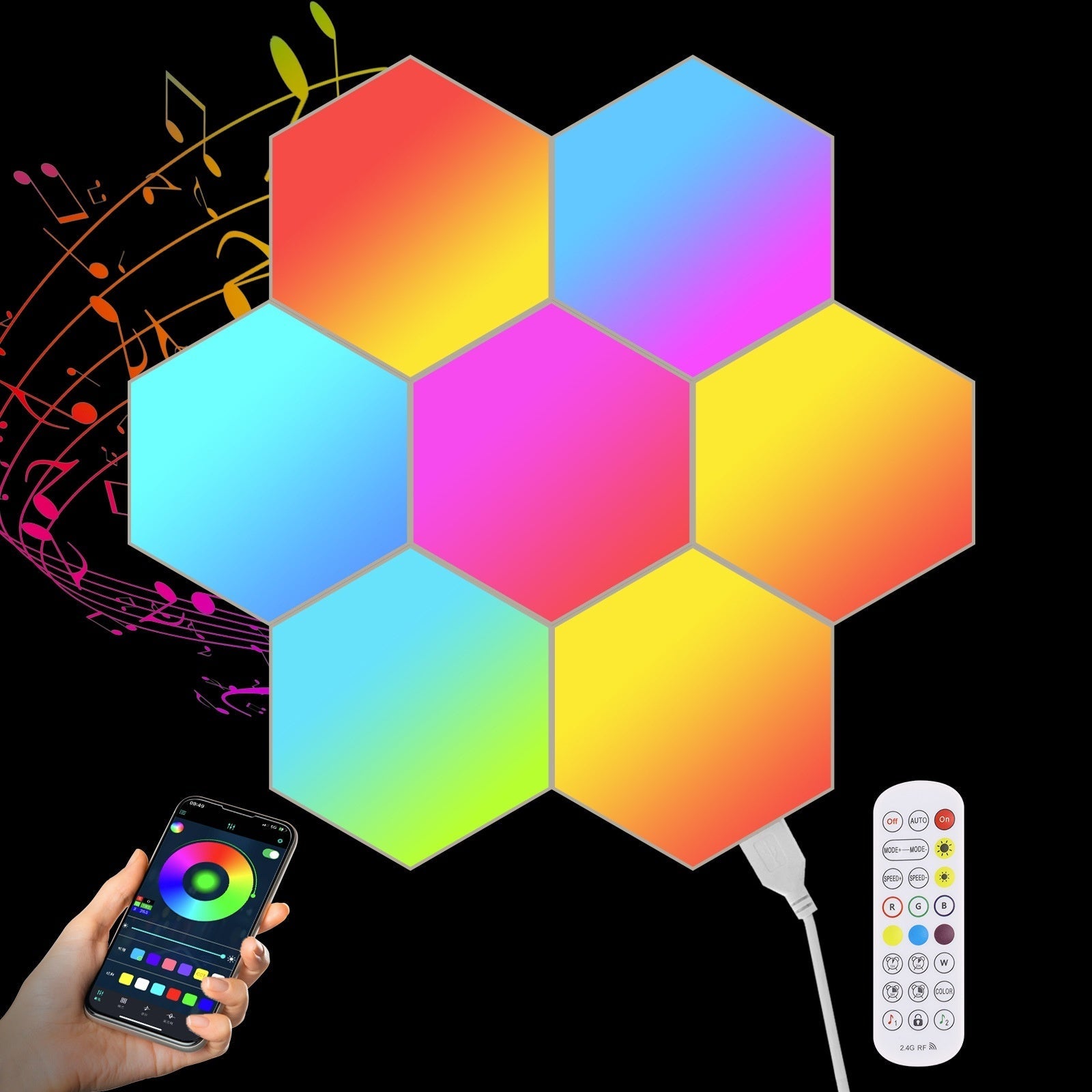Hexagonal Smart RGB Sound-activated Breathing Light