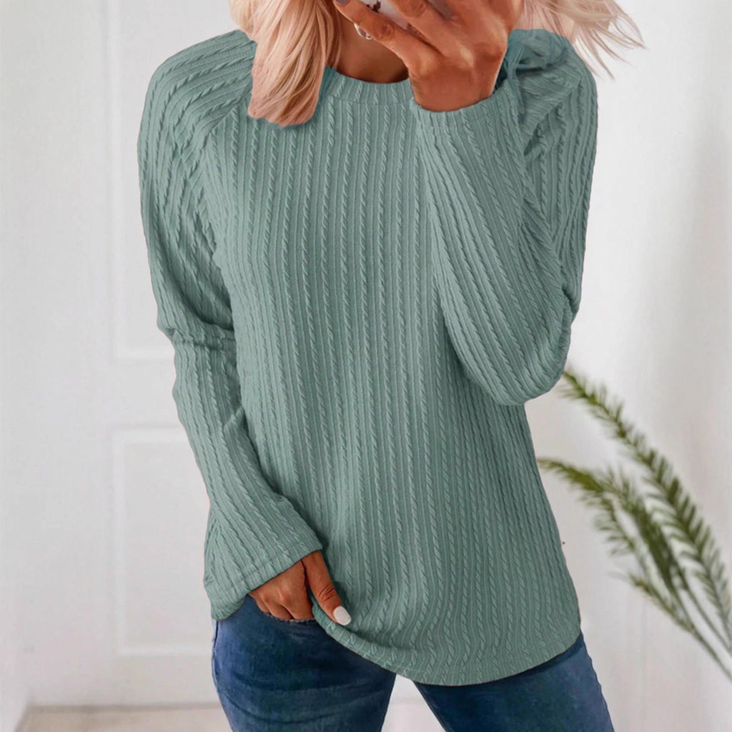 New Women's Long-Sleeve Top Autumn Winter Casual Solid Color Round Neck T-Shirt